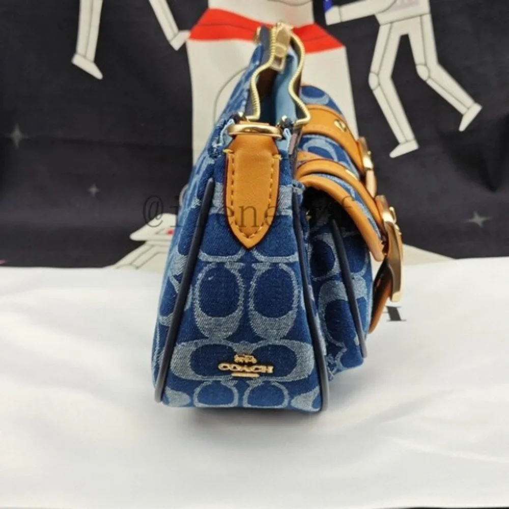 Coach Navy and Tan Shoulder Bag